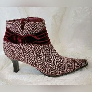 Predictions Tweed Ankle Boots with Velvet Bow Kitten Heel